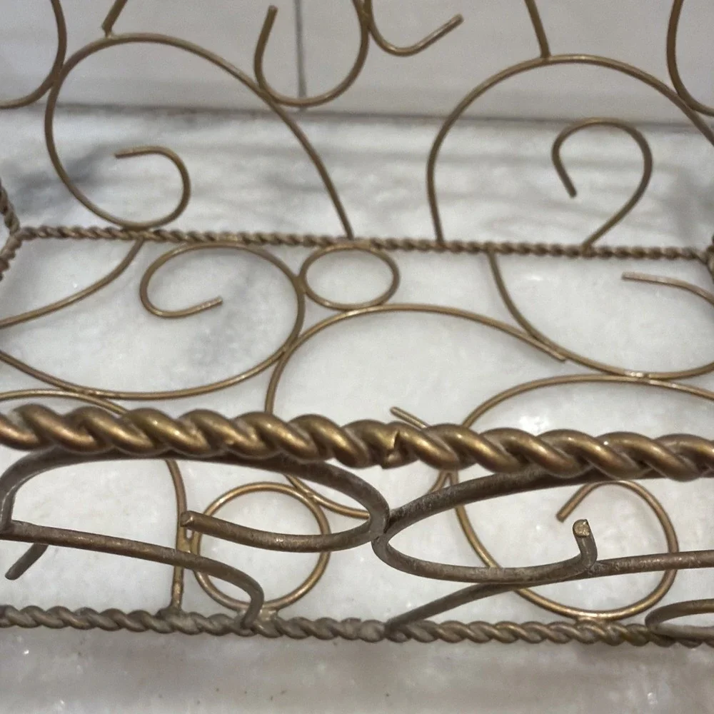 Metal Twisted Wire Basket Gold Tone Brass Look Handles Centerpiece Table Decor